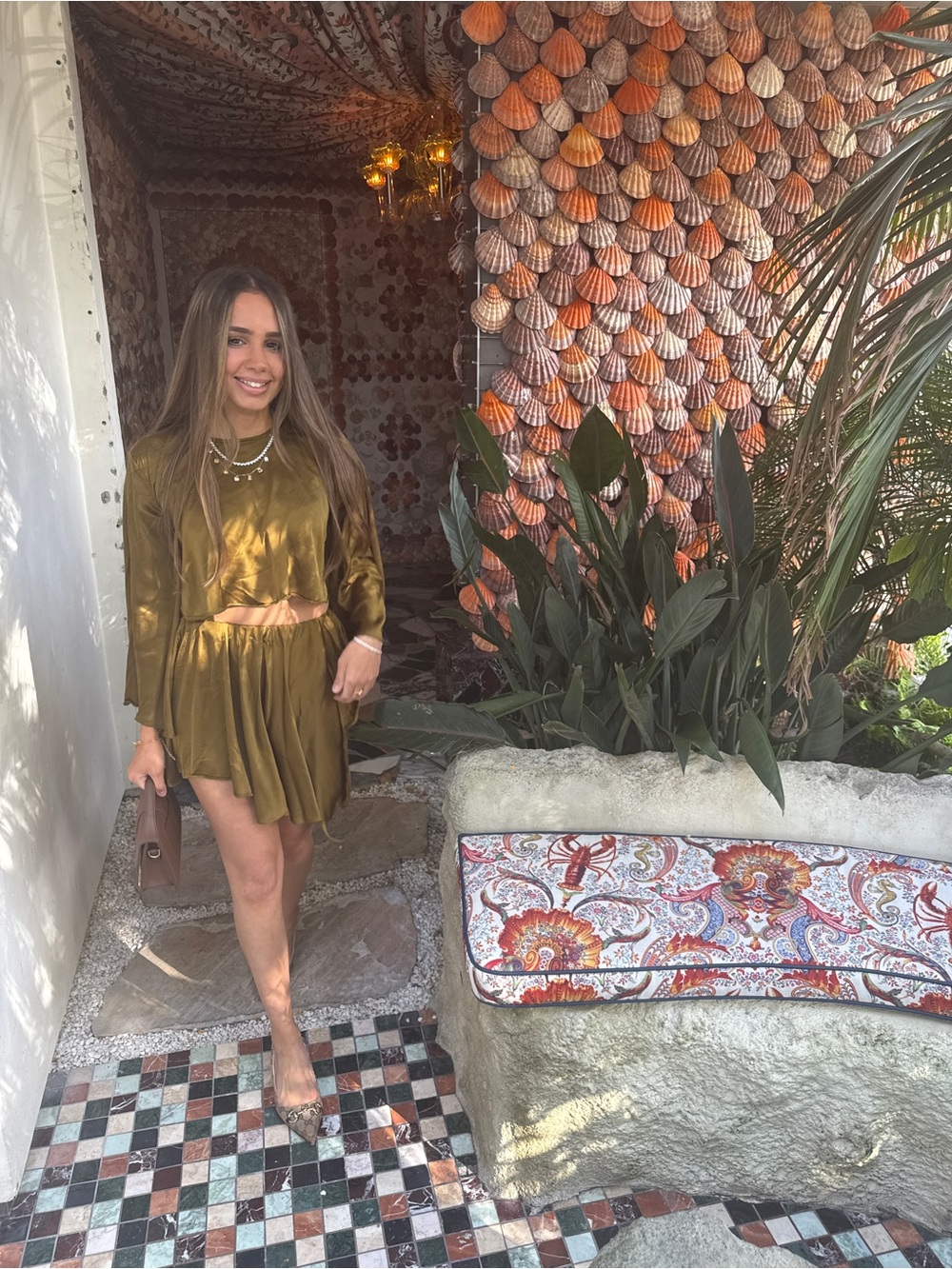 NBD Olive Green Satin Two-Piece Set dress